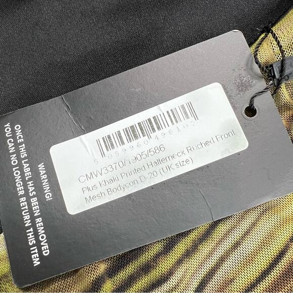 PrettyLittleThing Khaki Printed Halterneck Ruched Front Mesh Bodycon Dress 16 - Picture 8 of 9